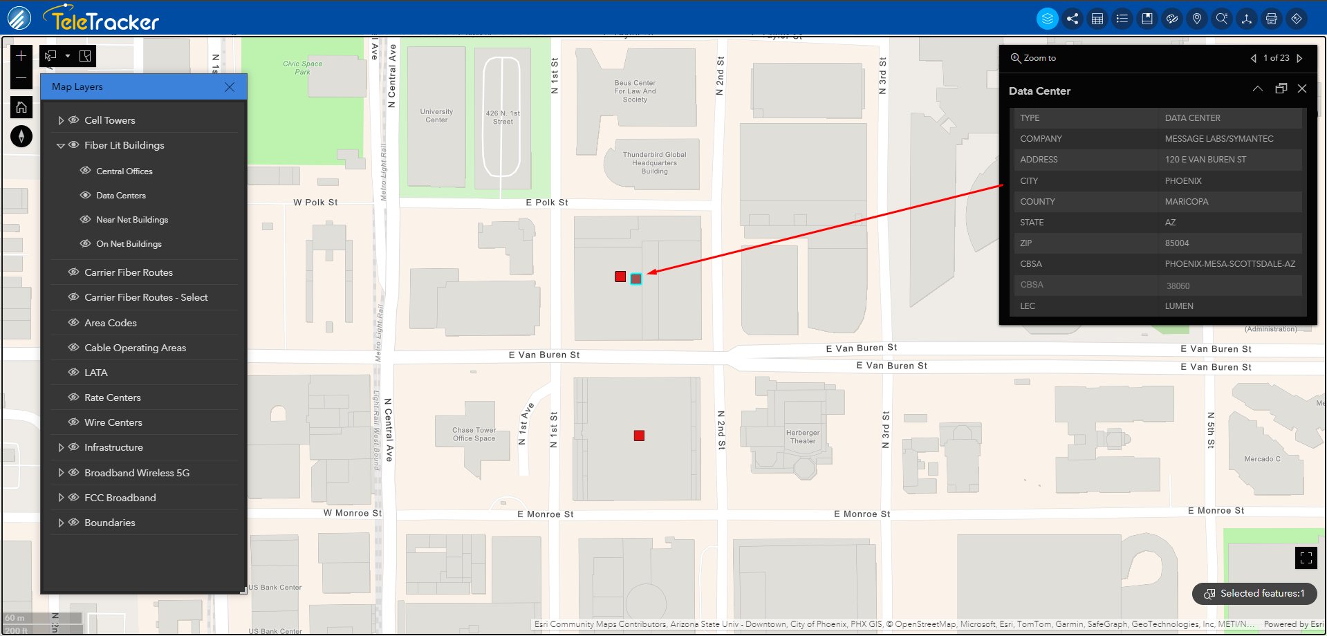 Data Center Phoenix Data center with attribute data such as telecom provider, CBSA, and more
