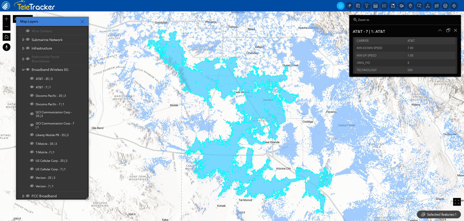 BB Wireless_Phoenix_Terrain with labels_att_CROPPED TeleTracker displays a broadband wireless area on the Terrain with Labels base map.